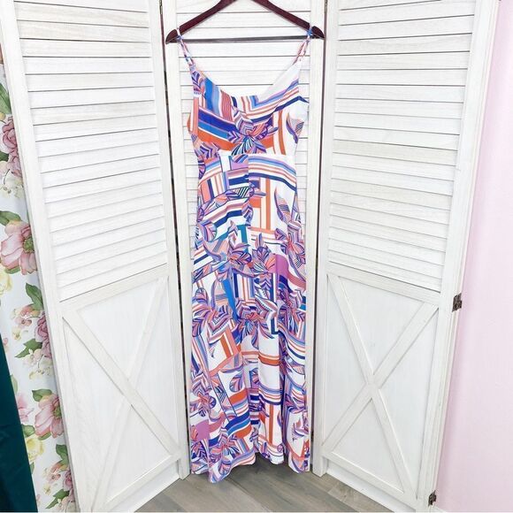 Foxiedox Kai Chiffon Maxi Dress Geometric Floral Stripe Multi Print XS - Picture 10 of 15